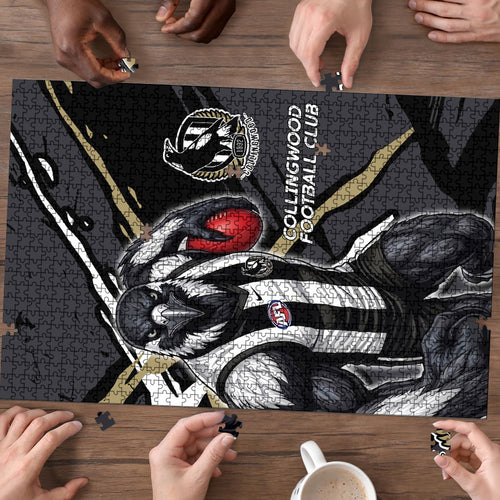 Collingwood Football Club Puzzle Magpies Muscular Mascot Graphic - Abstract Paint Splatter Art