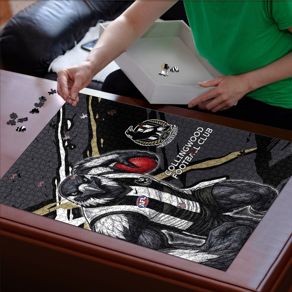 Collingwood Football Club Puzzle Magpies Muscular Mascot Graphic - Abstract Paint Splatter Art