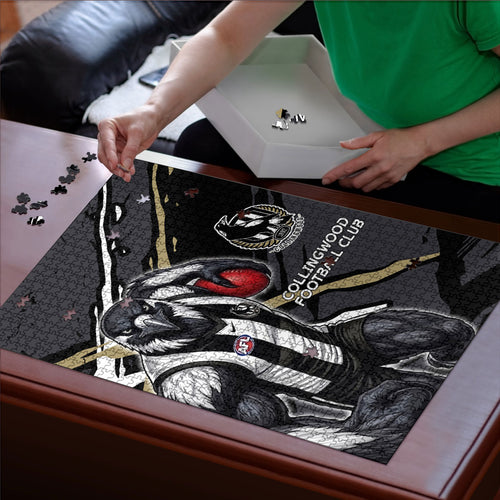 Collingwood Football Club Puzzle Magpies Muscular Mascot Graphic - Abstract Paint Splatter Art