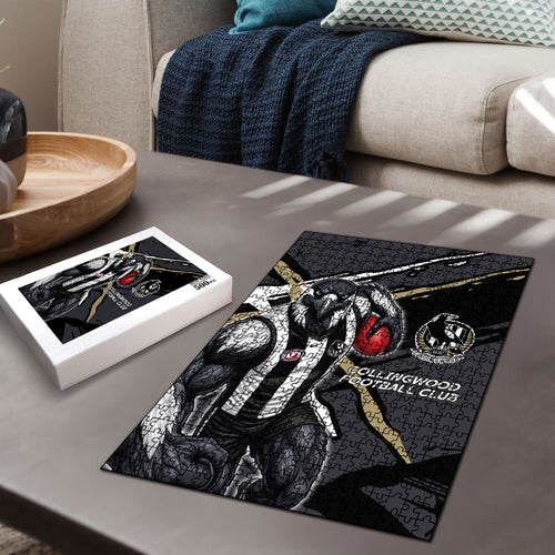 Collingwood Football Club Puzzle Magpies Muscular Mascot Graphic - Abstract Paint Splatter Art
