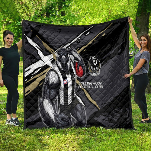 Collingwood Football Club Quilt Magpies Muscular Mascot Graphic - Abstract Paint Splatter Art