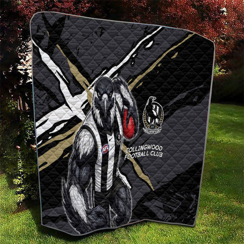 Collingwood Football Club Quilt Magpies Muscular Mascot Graphic - Abstract Paint Splatter Art