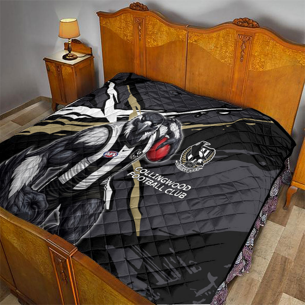 Collingwood Football Club Quilt Magpies Muscular Mascot Graphic - Abstract Paint Splatter Art