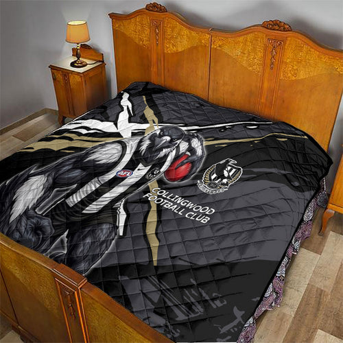 Collingwood Football Club Quilt Magpies Muscular Mascot Graphic - Abstract Paint Splatter Art