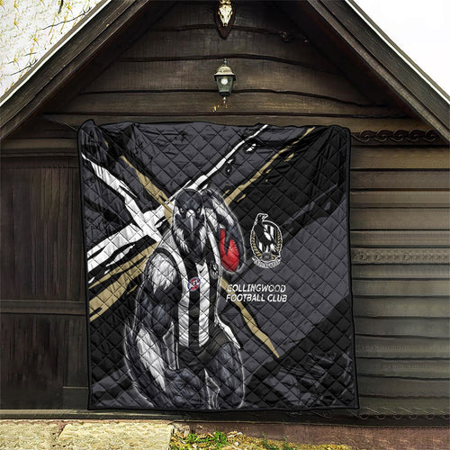 Collingwood Football Club Quilt Magpies Muscular Mascot Graphic - Abstract Paint Splatter Art