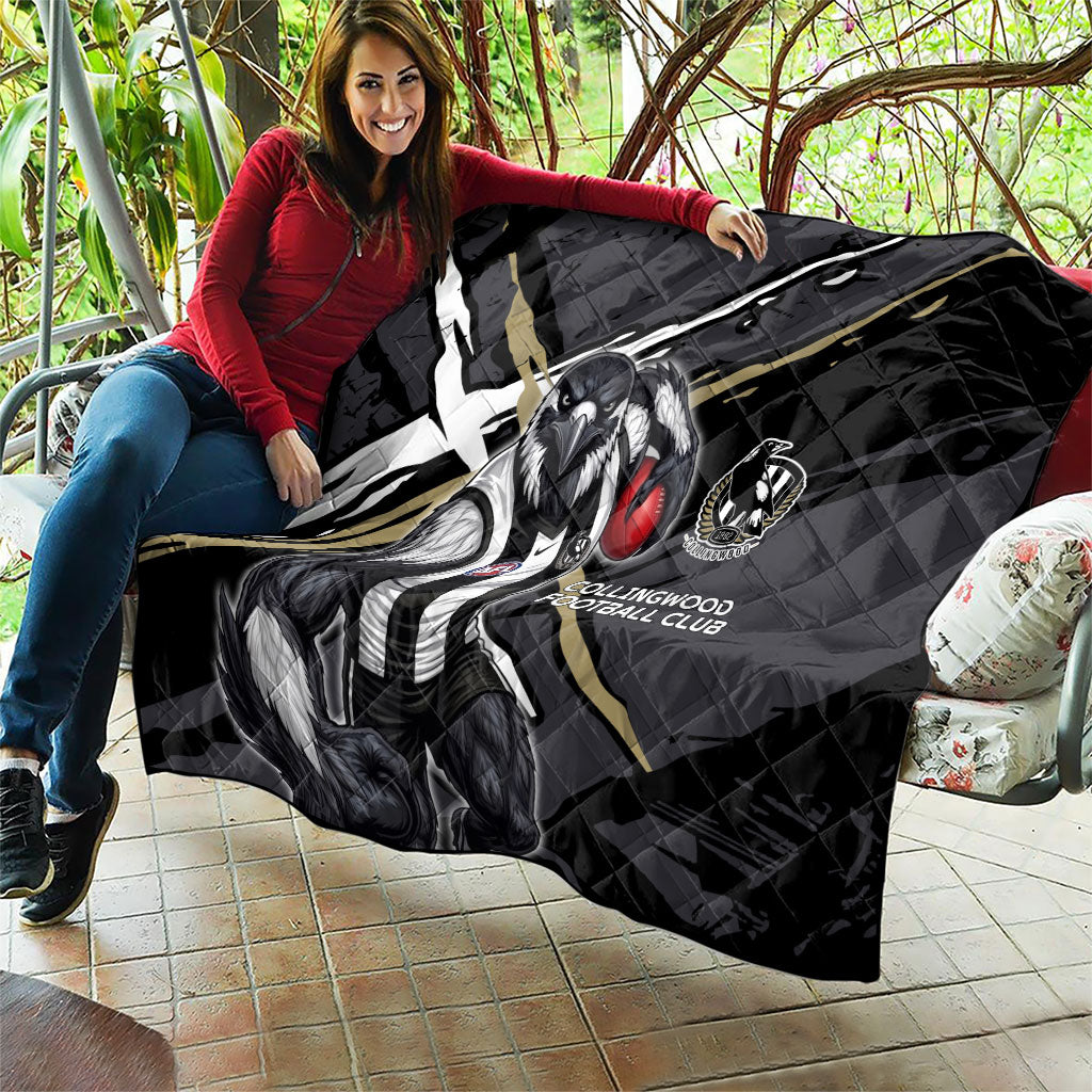 Collingwood Football Club Quilt Magpies Muscular Mascot Graphic - Abstract Paint Splatter Art