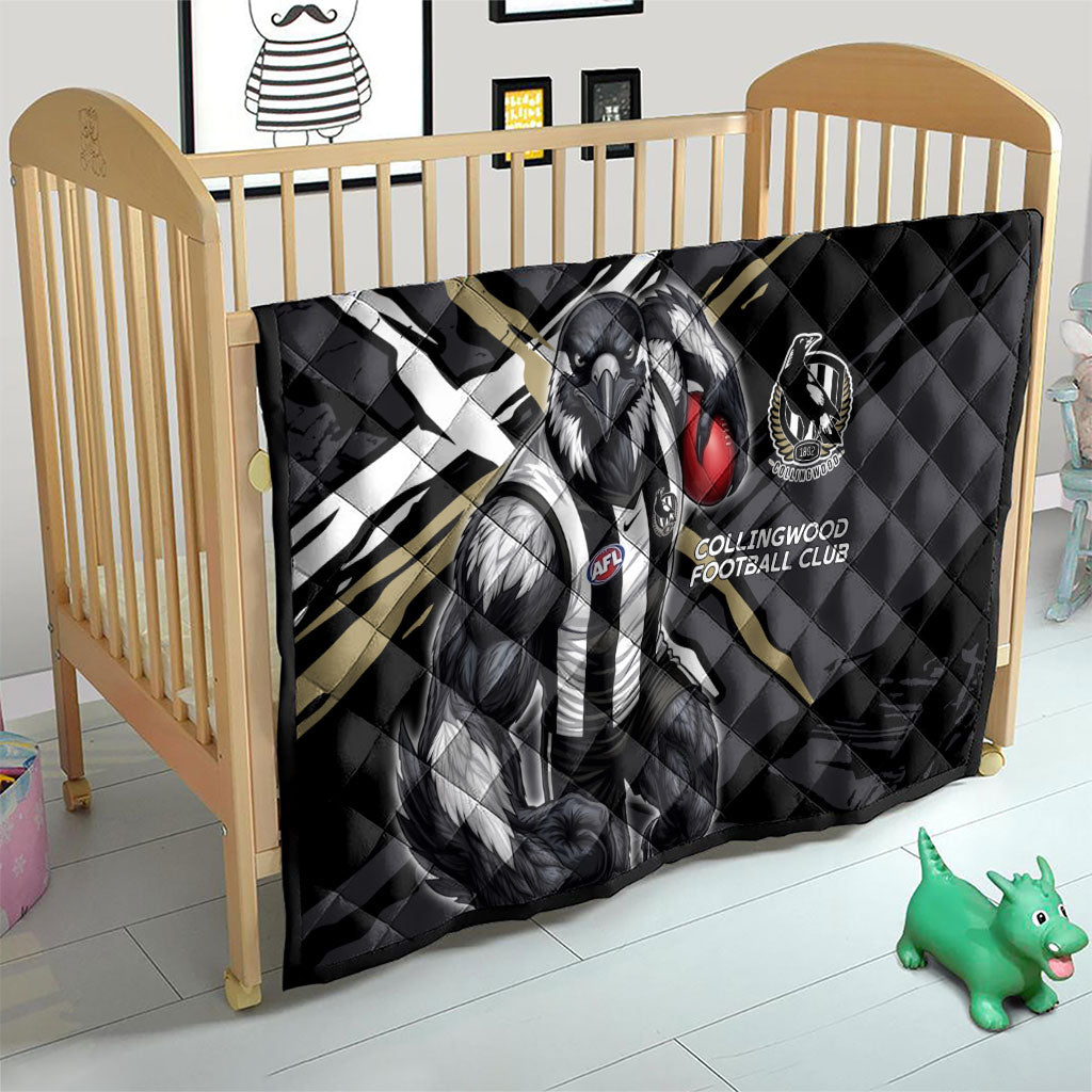 Collingwood Football Club Quilt Magpies Muscular Mascot Graphic - Abstract Paint Splatter Art