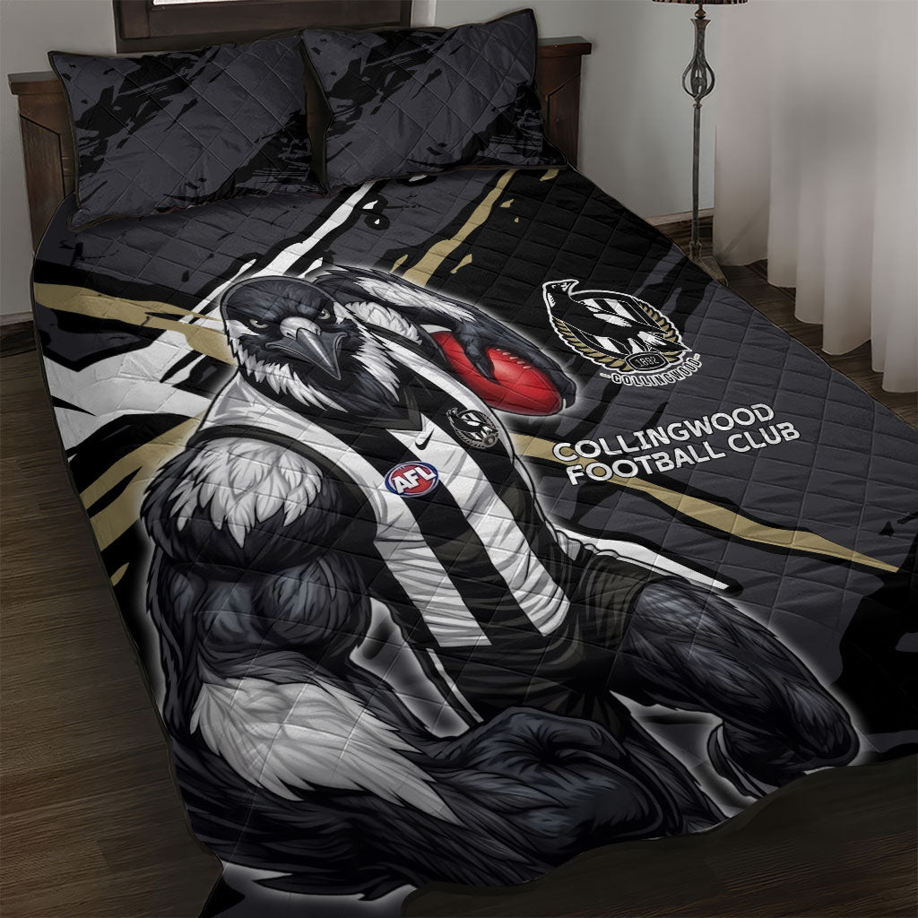 Collingwood Football Club Quilt Bed Set Magpies Muscular Mascot Graphic - Abstract Paint Splatter Art