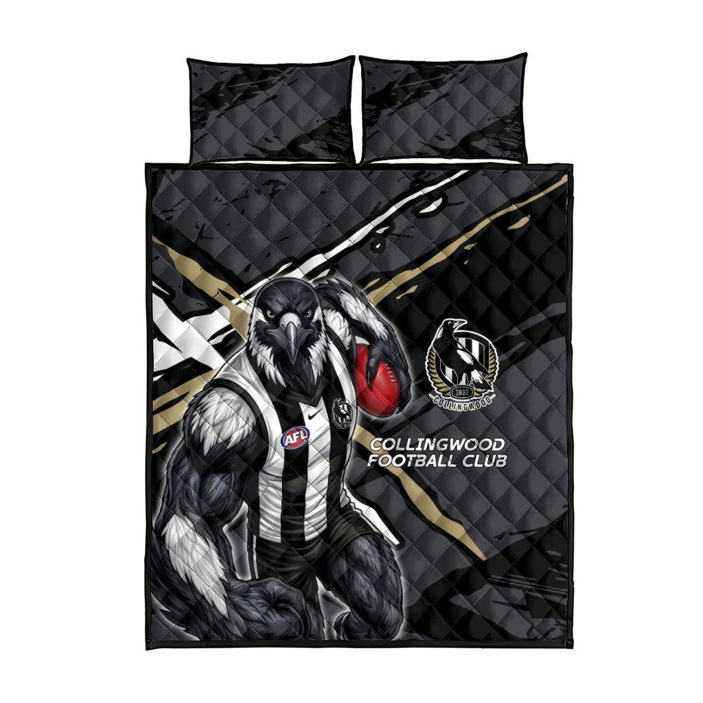 Collingwood Football Club Quilt Bed Set Magpies Muscular Mascot Graphic - Abstract Paint Splatter Art