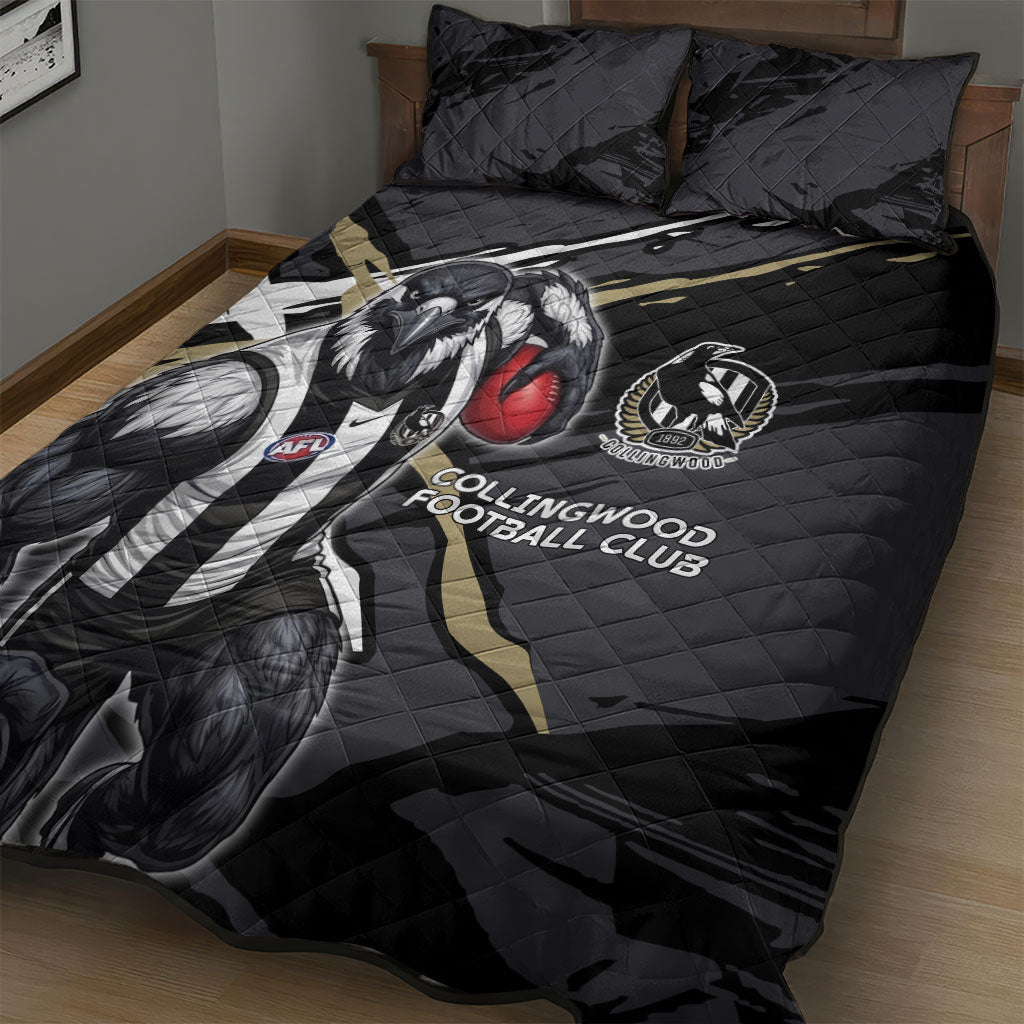 Collingwood Football Club Quilt Bed Set Magpies Muscular Mascot Graphic - Abstract Paint Splatter Art