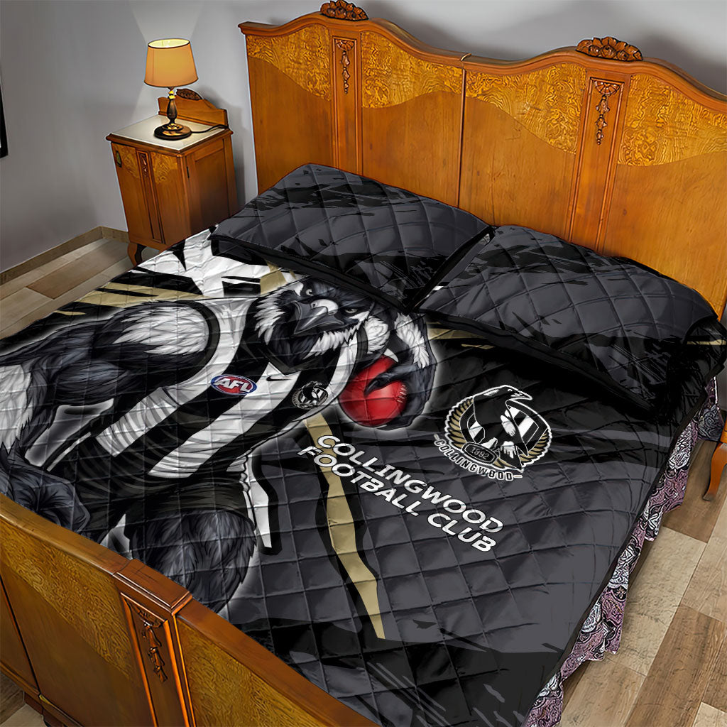 Collingwood Football Club Quilt Bed Set Magpies Muscular Mascot Graphic - Abstract Paint Splatter Art