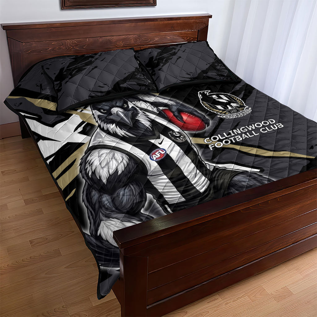 Collingwood Football Club Quilt Bed Set Magpies Muscular Mascot Graphic - Abstract Paint Splatter Art