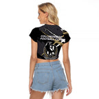 Collingwood Football Club Raglan Cropped T Shirt Magpies Muscular Mascot Graphic - Abstract Paint Splatter Art