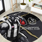 Collingwood Football Club Round Carpet Magpies Muscular Mascot Graphic - Abstract Paint Splatter Art