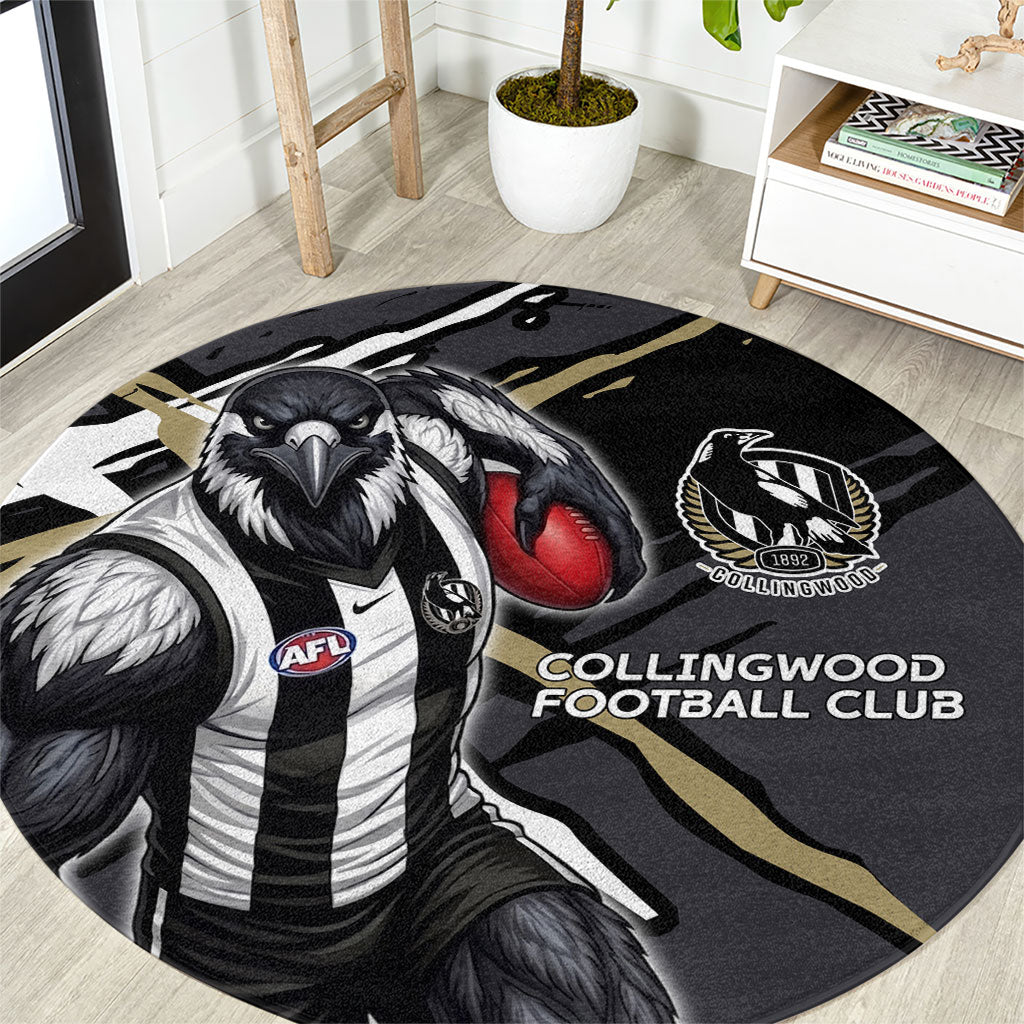 Collingwood Football Club Round Carpet Magpies Muscular Mascot Graphic - Abstract Paint Splatter Art