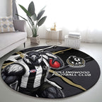 Collingwood Football Club Round Carpet Magpies Muscular Mascot Graphic - Abstract Paint Splatter Art