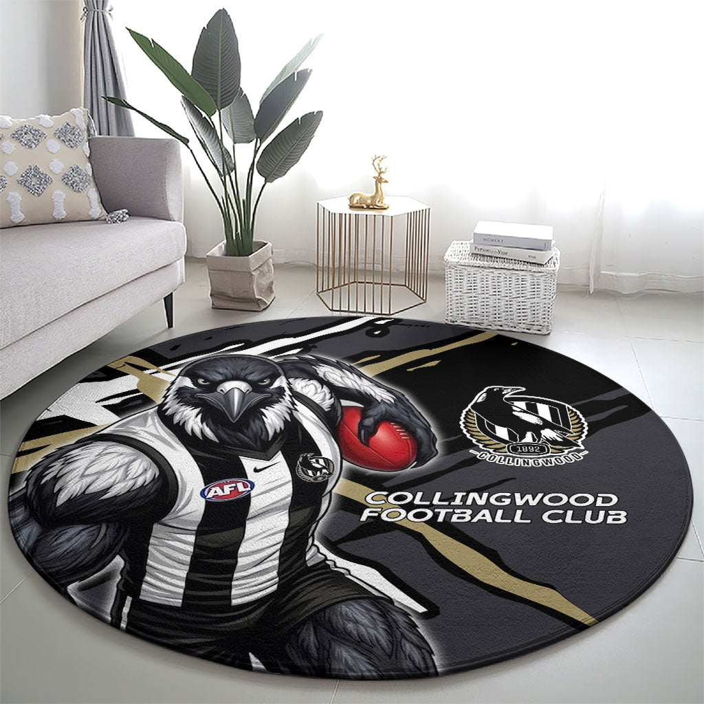 Collingwood Football Club Round Carpet Magpies Muscular Mascot Graphic - Abstract Paint Splatter Art