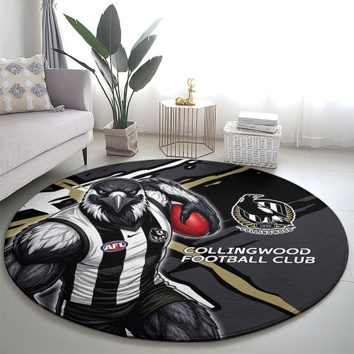 Collingwood Football Club Round Carpet Magpies Muscular Mascot Graphic - Abstract Paint Splatter Art