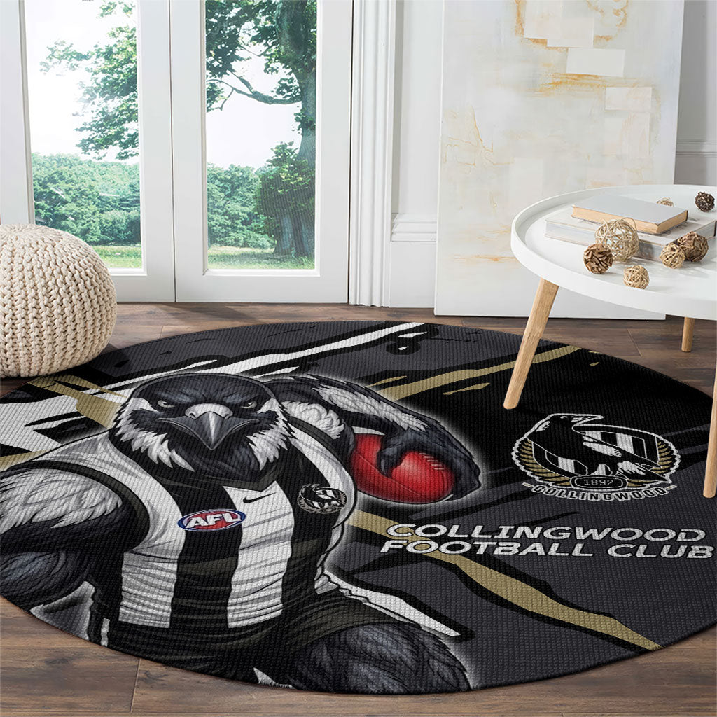 Collingwood Football Club Round Carpet Magpies Muscular Mascot Graphic - Abstract Paint Splatter Art