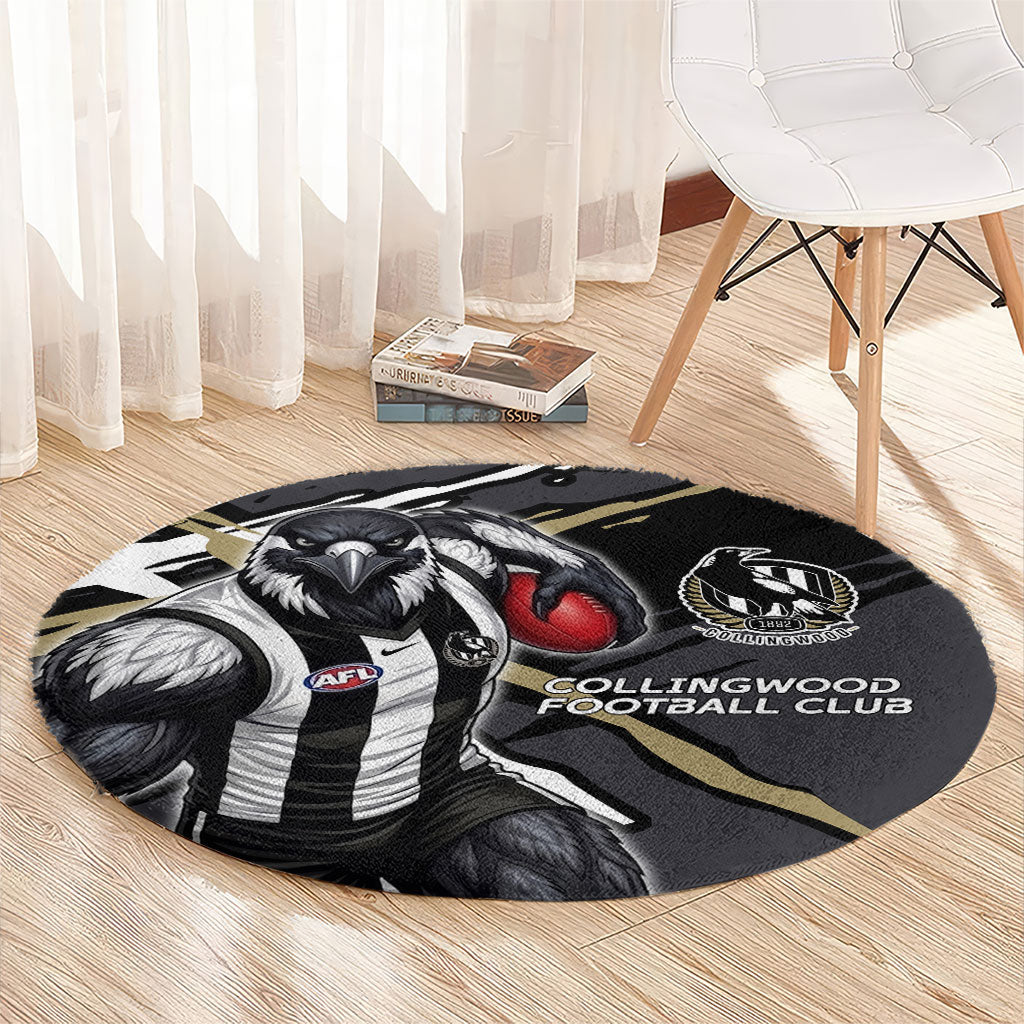 Collingwood Football Club Round Carpet Magpies Muscular Mascot Graphic - Abstract Paint Splatter Art