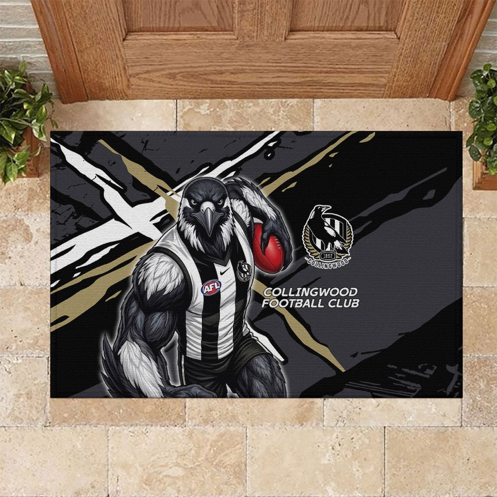 Collingwood Football Club Rubber Doormat Magpies Muscular Mascot Graphic - Abstract Paint Splatter Art