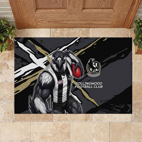 Collingwood Football Club Rubber Doormat Magpies Muscular Mascot Graphic - Abstract Paint Splatter Art