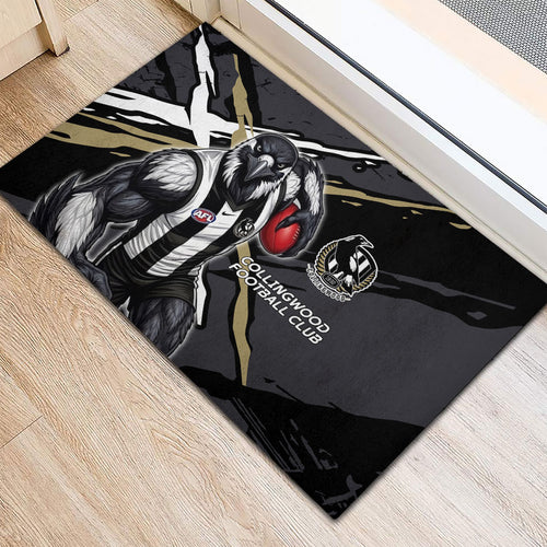 Collingwood Football Club Rubber Doormat Magpies Muscular Mascot Graphic - Abstract Paint Splatter Art