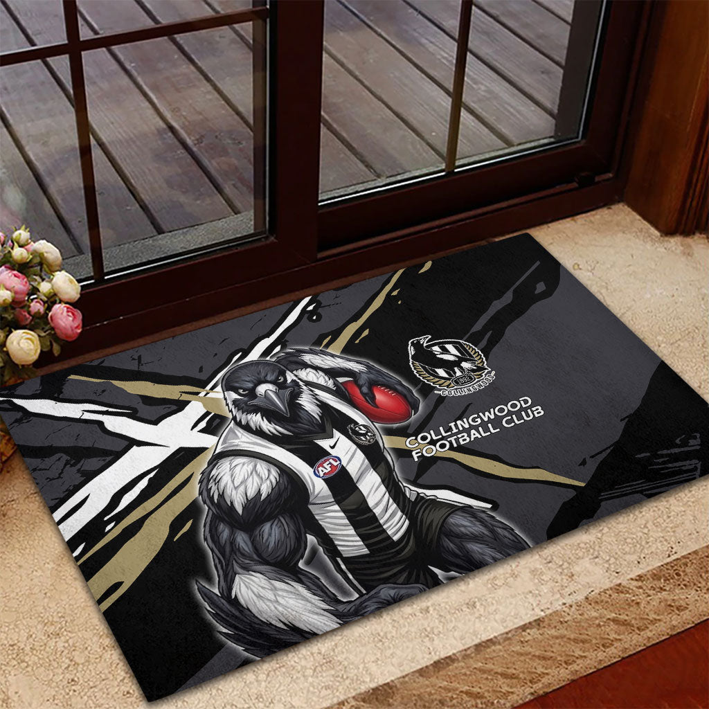 Collingwood Football Club Rubber Doormat Magpies Muscular Mascot Graphic - Abstract Paint Splatter Art