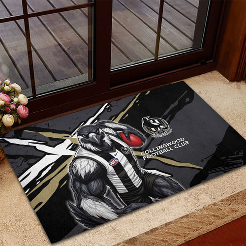 Collingwood Football Club Rubber Doormat Magpies Muscular Mascot Graphic - Abstract Paint Splatter Art