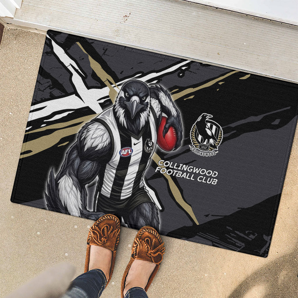 Collingwood Football Club Rubber Doormat Magpies Muscular Mascot Graphic - Abstract Paint Splatter Art