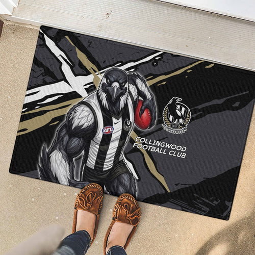 Collingwood Football Club Rubber Doormat Magpies Muscular Mascot Graphic - Abstract Paint Splatter Art