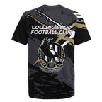 Collingwood Football Club Rugby Jersey Magpies Muscular Mascot Graphic - Abstract Paint Splatter Art