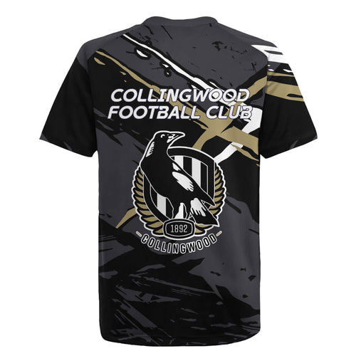 Collingwood Football Club Rugby Jersey Magpies Muscular Mascot Graphic - Abstract Paint Splatter Art