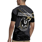 Collingwood Football Club Rugby Jersey Magpies Muscular Mascot Graphic - Abstract Paint Splatter Art