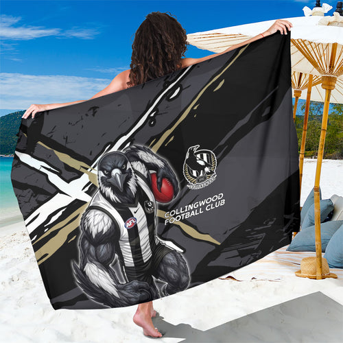 Collingwood Football Club Sarong Magpies Muscular Mascot Graphic - Abstract Paint Splatter Art