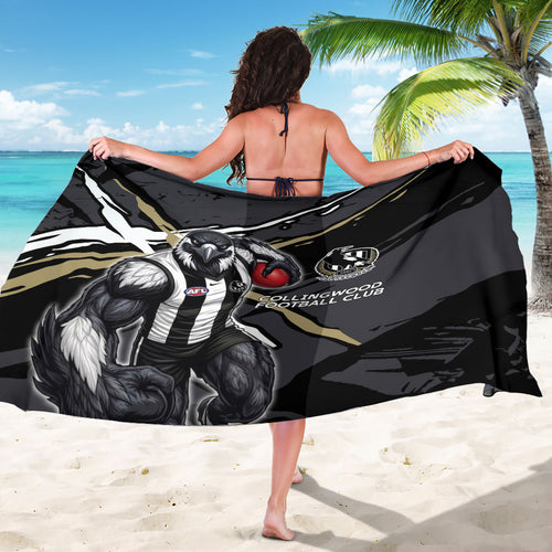 Collingwood Football Club Sarong Magpies Muscular Mascot Graphic - Abstract Paint Splatter Art