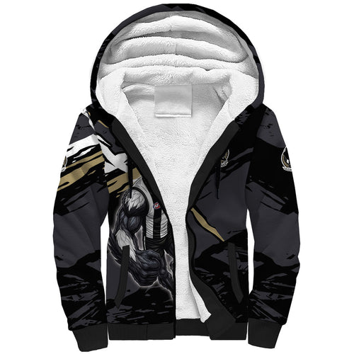 Collingwood Football Club Sherpa Hoodie Magpies Muscular Mascot Graphic - Abstract Paint Splatter Art