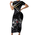 Collingwood Football Club Short Sleeve Bodycon Dress Magpies Muscular Mascot Graphic - Abstract Paint Splatter Art