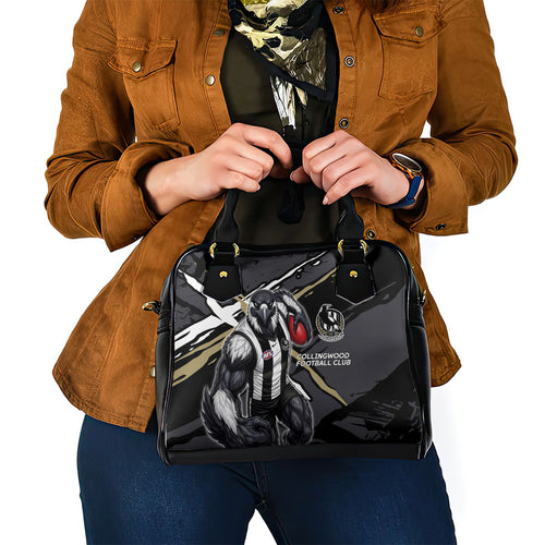 Collingwood Football Club Shoulder Handbag Magpies Muscular Mascot Graphic - Abstract Paint Splatter Art