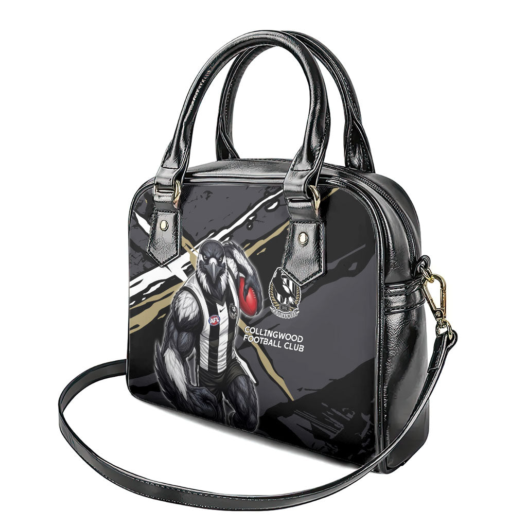 Collingwood Football Club Shoulder Handbag Magpies Muscular Mascot Graphic - Abstract Paint Splatter Art