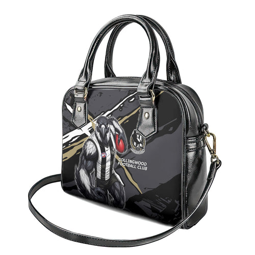 Collingwood Football Club Shoulder Handbag Magpies Muscular Mascot Graphic - Abstract Paint Splatter Art