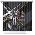 Collingwood Football Club Shower Curtain Magpies Muscular Mascot Graphic - Abstract Paint Splatter Art