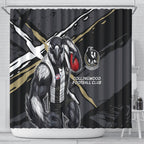 Collingwood Football Club Shower Curtain Magpies Muscular Mascot Graphic - Abstract Paint Splatter Art