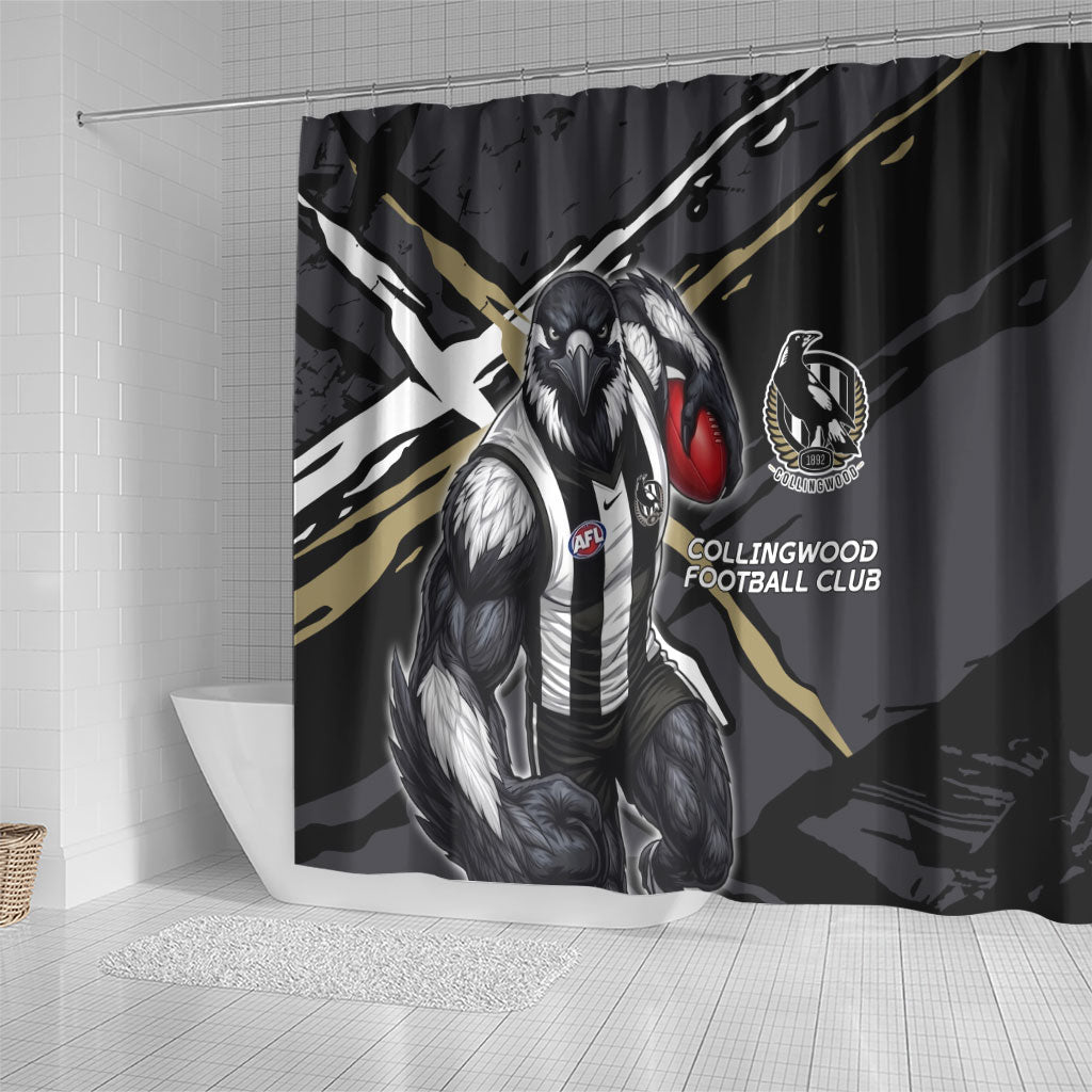 Collingwood Football Club Shower Curtain Magpies Muscular Mascot Graphic - Abstract Paint Splatter Art