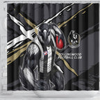 Collingwood Football Club Shower Curtain Magpies Muscular Mascot Graphic - Abstract Paint Splatter Art