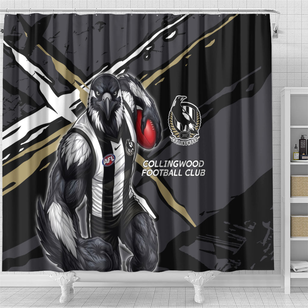 Collingwood Football Club Shower Curtain Magpies Muscular Mascot Graphic - Abstract Paint Splatter Art