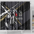 Collingwood Football Club Shower Curtain Magpies Muscular Mascot Graphic - Abstract Paint Splatter Art