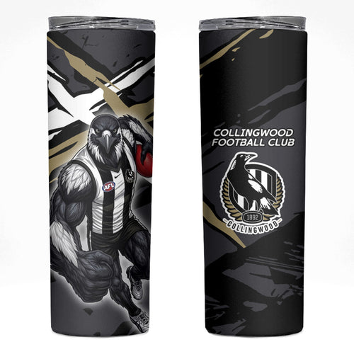 Collingwood Football Club Skinny Tumbler Magpies Muscular Mascot Graphic - Abstract Paint Splatter Art