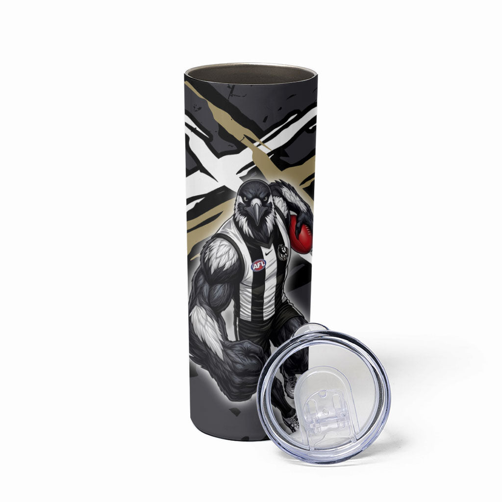 Collingwood Football Club Skinny Tumbler Magpies Muscular Mascot Graphic - Abstract Paint Splatter Art