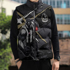Collingwood Football Club Sleeveless Puffer Jacket Magpies Muscular Mascot Graphic - Abstract Paint Splatter Art